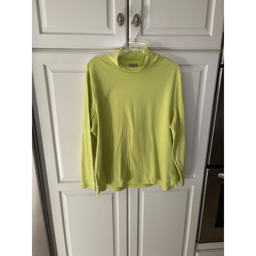 T by Talbots Lime Green Ribbed Mock Neck‎ Long Sleeve Top 3X Button Shoulder